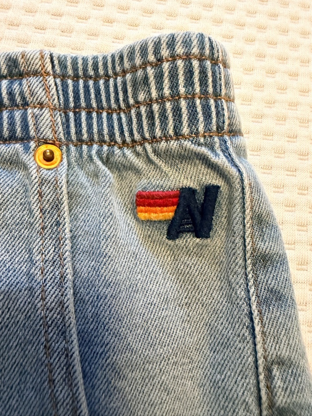 Aviator Nation Light Wash Denim Shorts with Rainbow Checker Pockets - Picture 3 of 4